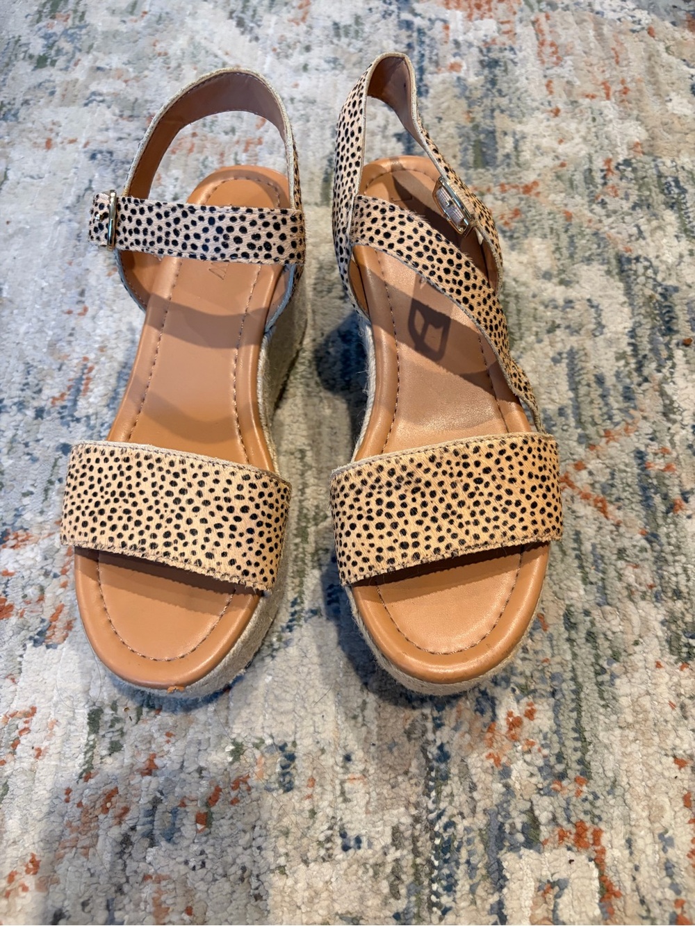 J. Crew Tan Wedge Sandals with Black Speckle